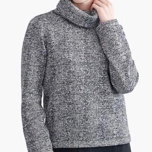 J. Crew Mercantile Womens Black Funnel Neck Plaid Pullover Sweater Size Medium